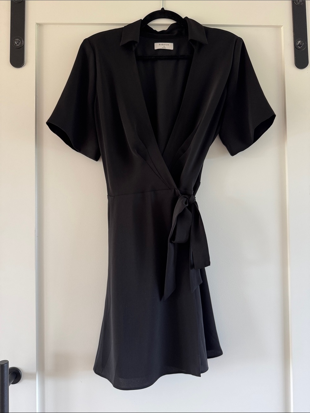 Babaton Black Short-Sleeve Wrap Mini Dress